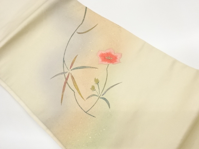 JAPANESE KIMONO / GOLD HAND-PAINTED FLOWER / LEAF PATTERN EMBROIDERY N